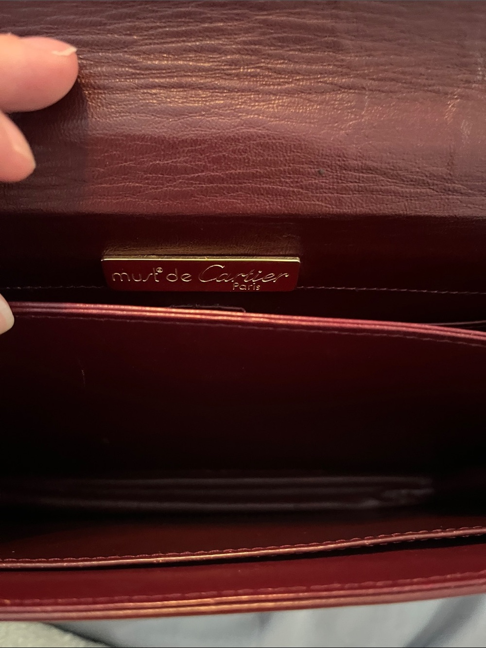 Cartier Burgundy Suede Crossbody Clutch with Gold Hardware - Picture 13 of 14
